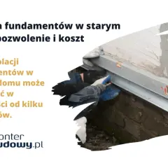 Prace przy izolacji fundamentów w starym domu. Poziomica i narzędzia budowlane wskazują na precyzję prac.