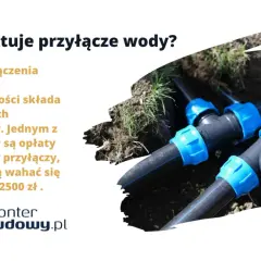 Przyłącza wod-kan cennik: koszt podłączenia wody do nieruchomości, w tym opłaty za projekty, waha się od 1200 do 2500 zł.