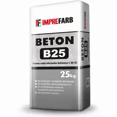 Worek z suchą mieszanką betonową B25 Imprefarb. Idealne proporcje betonu do budowy, napraw i elementów ogrodzeniowych. 25kg.