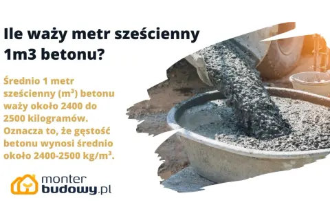 Ile waży m3 betonu? Średnio 1 metr sześcienny betonu waży 2400-2500 kg. Gęstość betonu wynosi ok. 2400-2500 kg/m³.