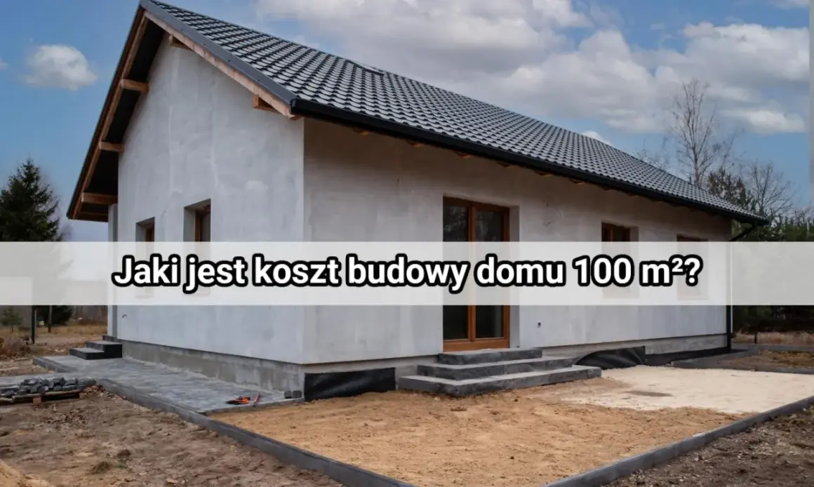 Nowy dom w stanie surowym, z widocznym pytaniem o koszt budowy domu 100 m².