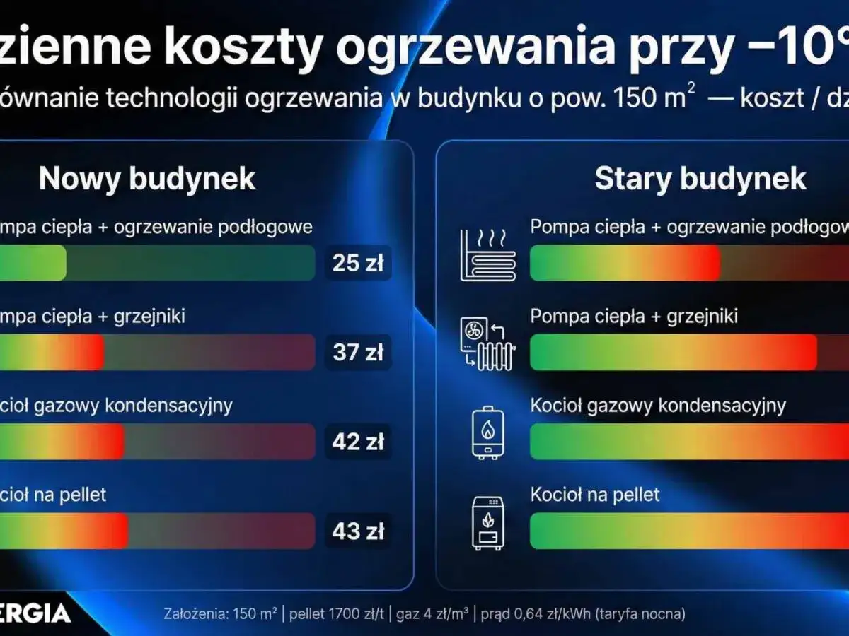 Porównanie kosztów ogrzewania domu 150 m² zimą. Sprawdź, jakie ogrzewanie wybrać: pompa ciepła czy kocioł gazowy, podłogówka czy grzejniki.