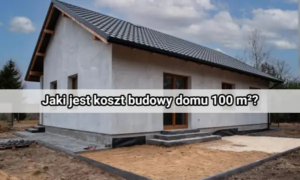 Nowy dom w stanie surowym, z widocznym pytaniem o koszt budowy domu 100 m².