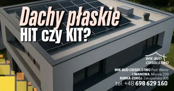 Nowoczesny budynek z panelami słonecznymi na płaskim dachu. Czy dachy płaskie to hit czy kit? WIK-BUD CIESIELSTWO.