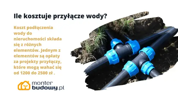 Przyłącza wod-kan cennik: koszt podłączenia wody do nieruchomości, w tym opłaty za projekty, waha się od 1200 do 2500 zł.