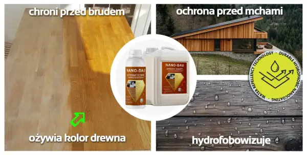 Impregnat olejowy Nano-Bau to idealny sposób, czym zabezpieczyć drewno. Chroni przed brudem, mchami i wilgocią, ożywiając jego kolor.